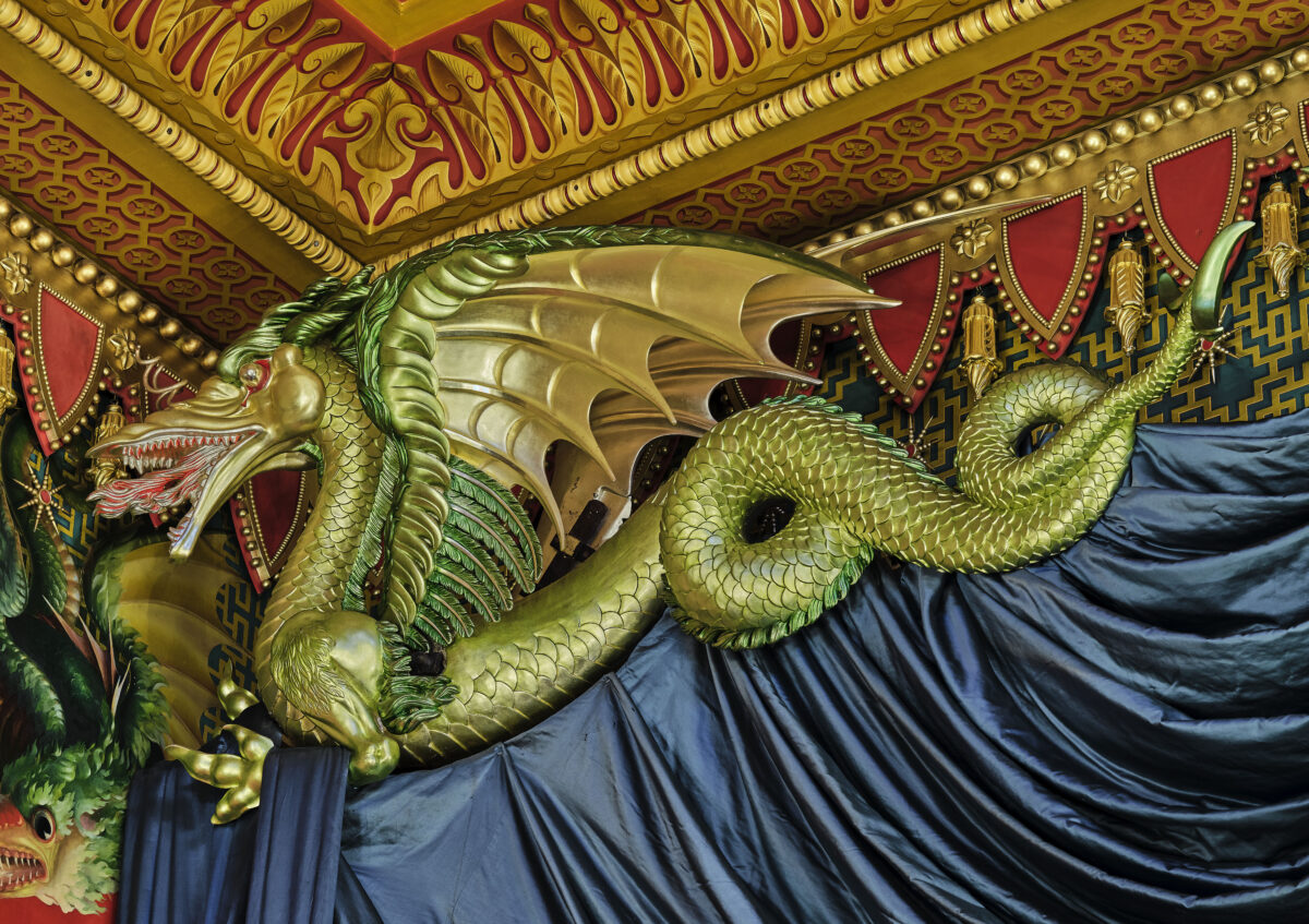 Carved, gilded dragon sculpture from the Music room