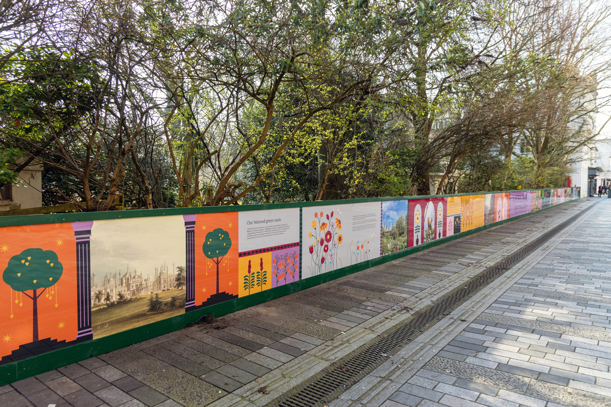 Hedley Swain, CEO of Brighton & Hove Museums with Brighton & Hove City Councillor Birgit Miller by the new hoardings launching the Royal Garden Restoration in New Road ***Pic by David McHugh / Brighton Pictures