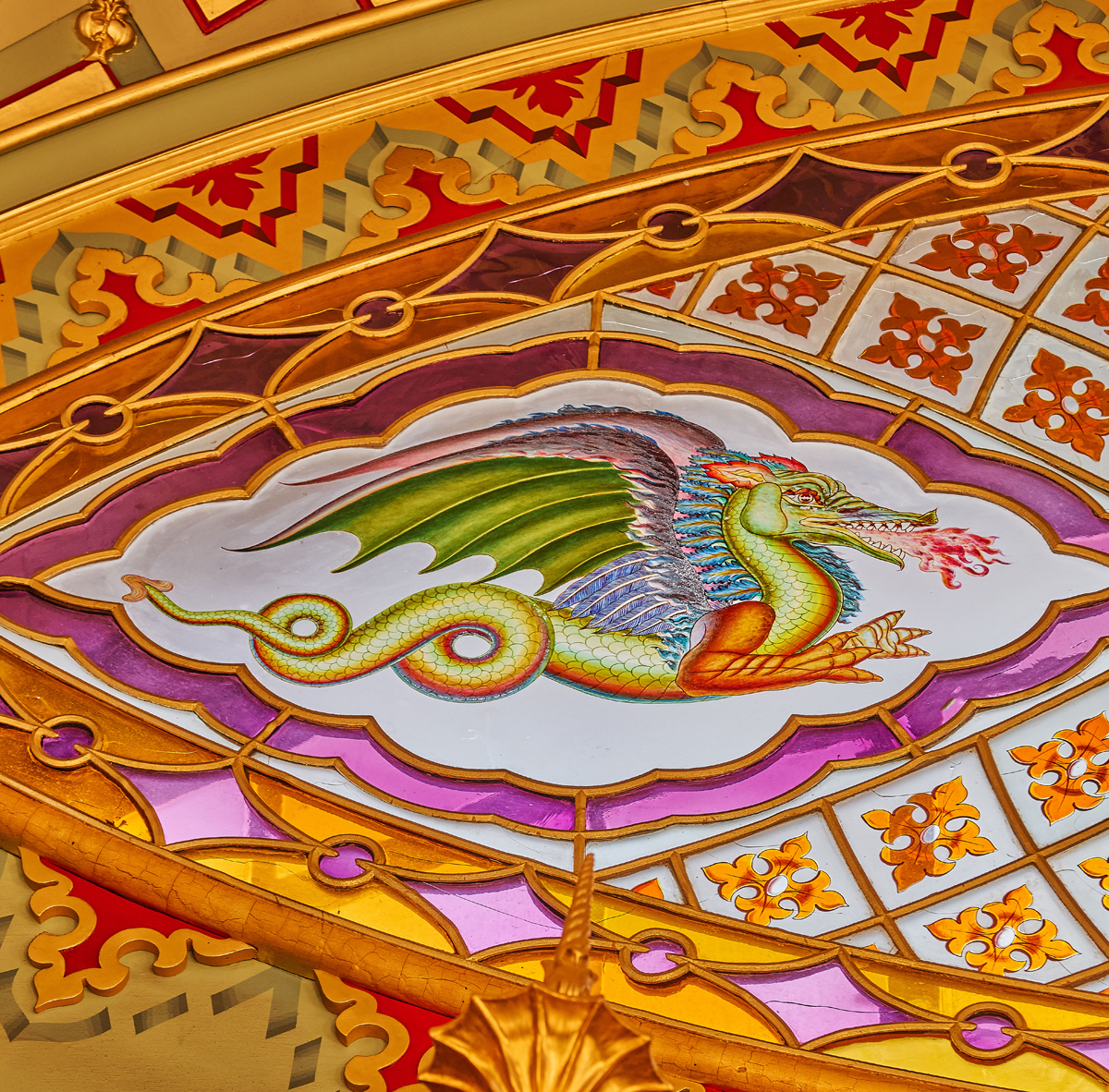 A stained glass dragon from the Music Room in the Royal Pavilion.