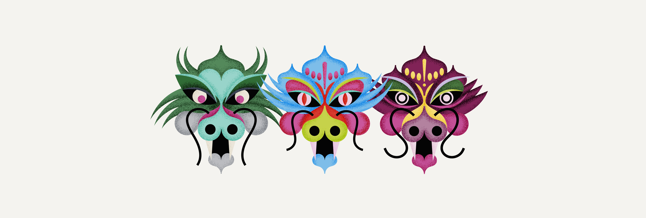 Dragons at the Royal Pavilion. Promotional image for the exhibition. A yellow background with an illustrated dragon head, the features of which are styled on the domes of the Royal Pavilion