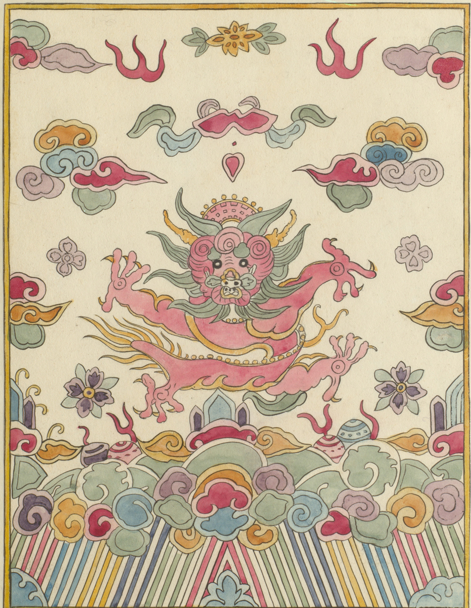 Decorative design based on a embroidered robe for the Royal Pavilion by Frederick Crace, c1815. Watercolour painting. fa100446