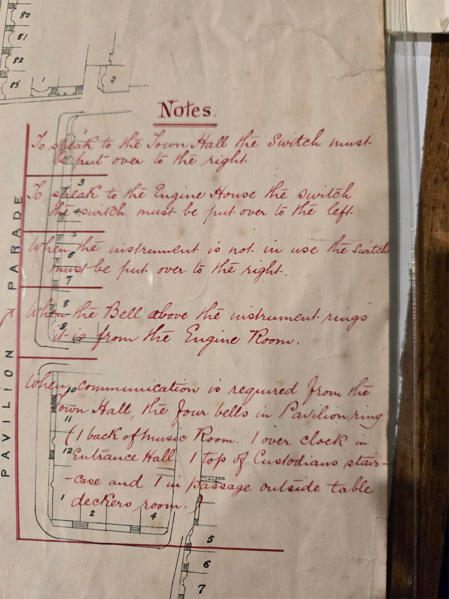 Volks notes on the Royal Pavilion. An aged piece of paper with red handwriting. The title reads Notes