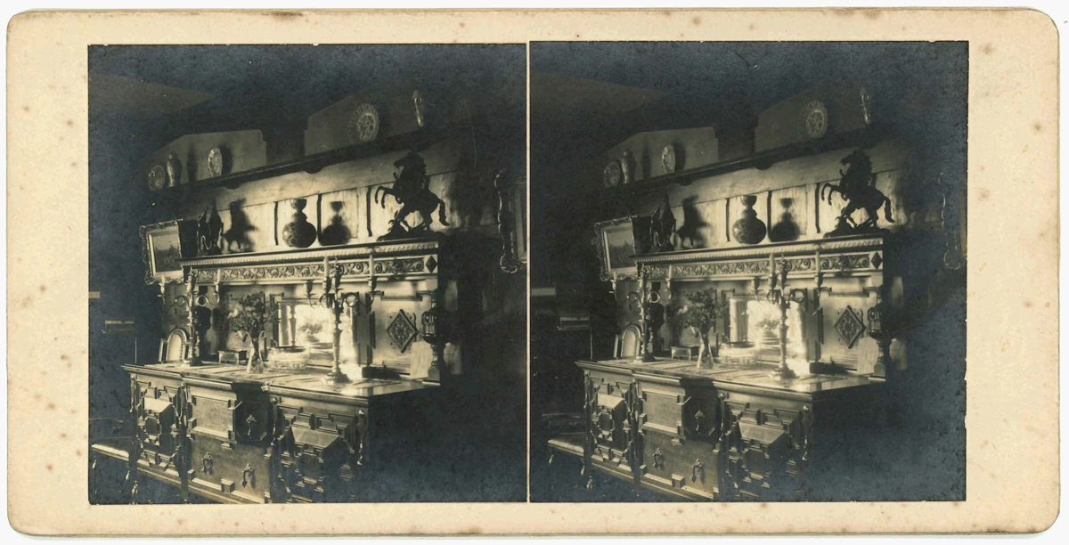 An elaborate sideboard dominates this room.