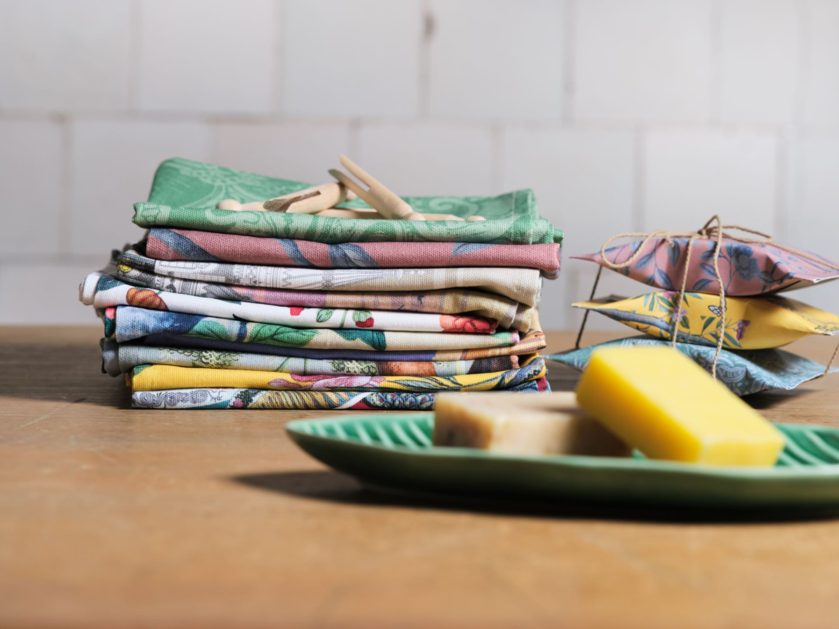 Royal Pavilion folded tea towels in the Great Kitchen.