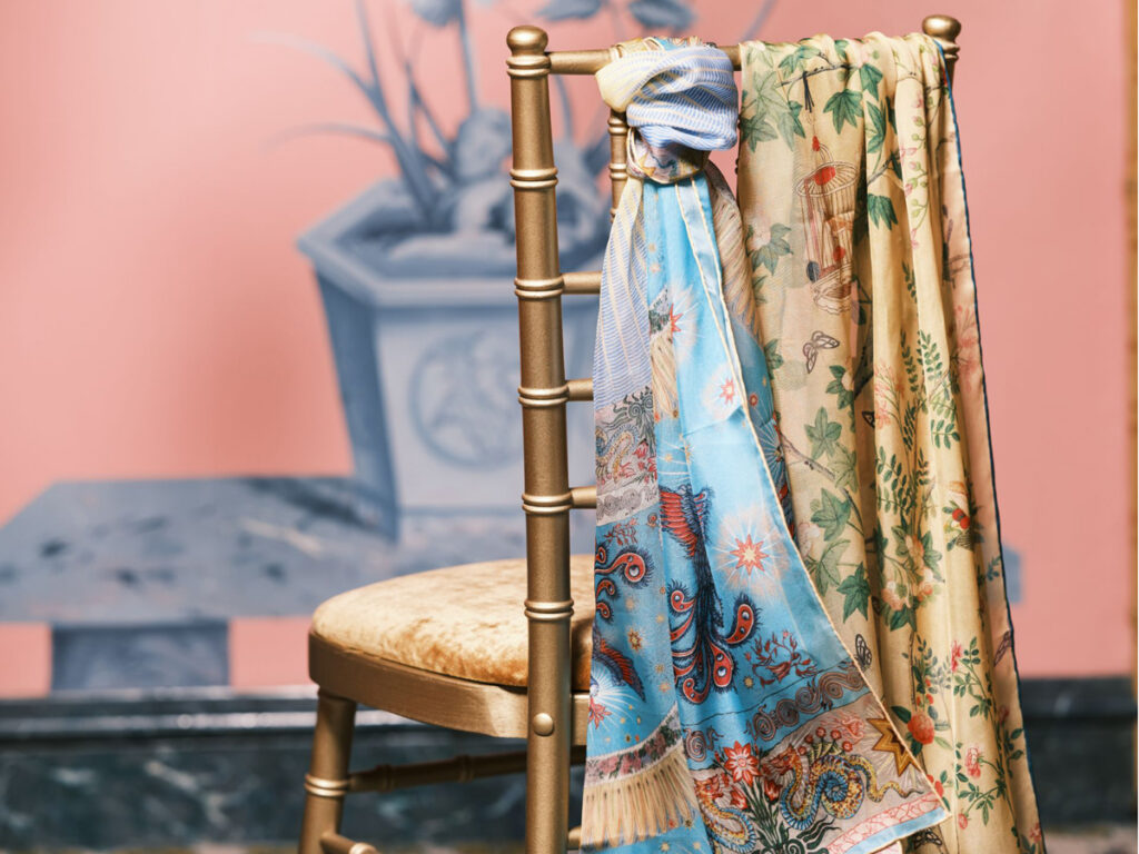 Royal Pavilion silk scarves in the Long Gallery.