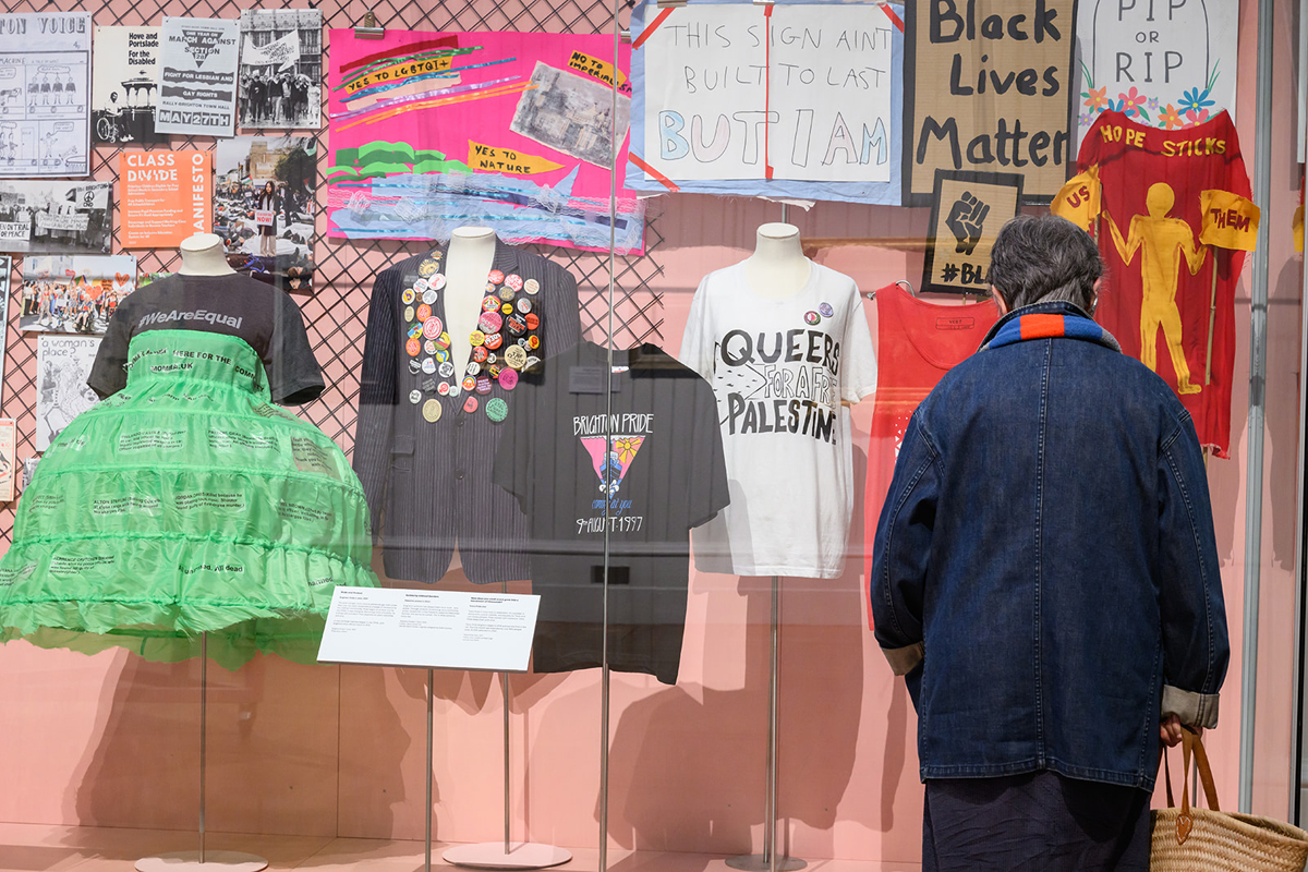 The Central Gallery, Protest case, featuring signs, banners and clothes all with slogans